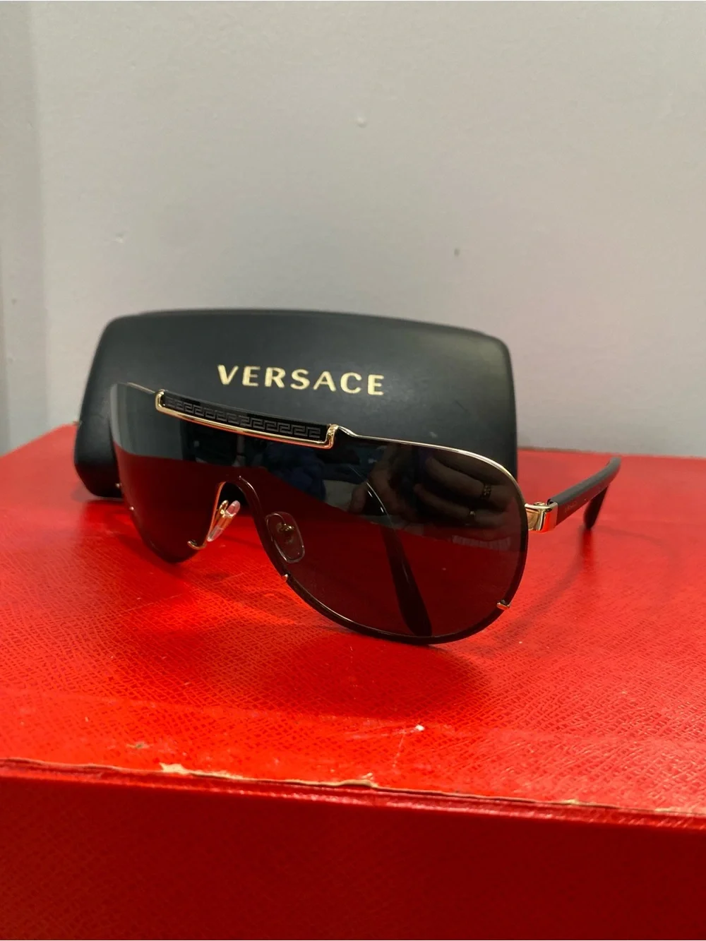 Versace 2140 1002/87 135 3N Black/Gold Aviator Sunglasses w OG Case